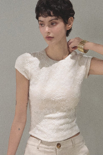 Lace Splice Short Sleeve Top