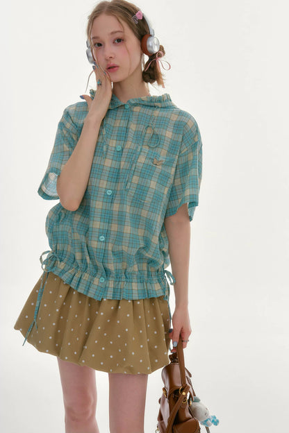 Sea Salt Plaid Hooded Blouse