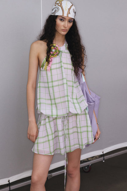 Plaid Halter Low-Waist Dress
