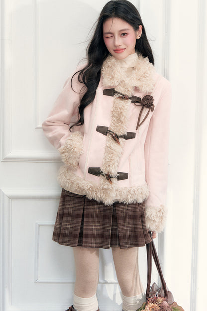 Vintage Suede Faux Fur Toggle Jacket