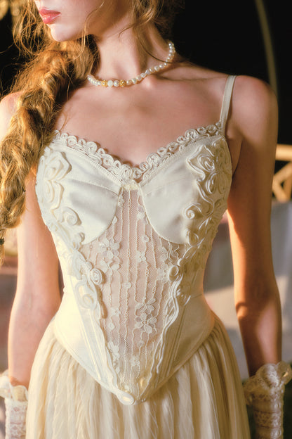 White Rose Fishbone Camisole and Skirt Set-Up