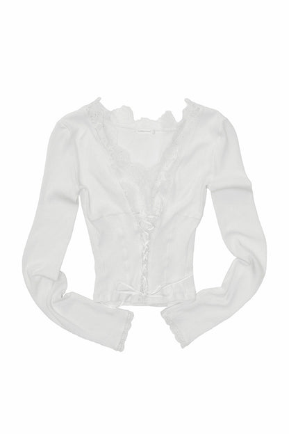 Lace Spliced Long Sleeve Layering Top