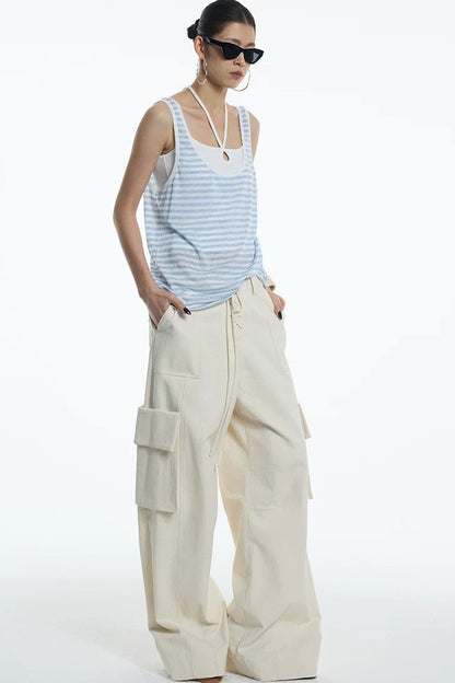 Oatmeal Curved Blade Cargo Pants