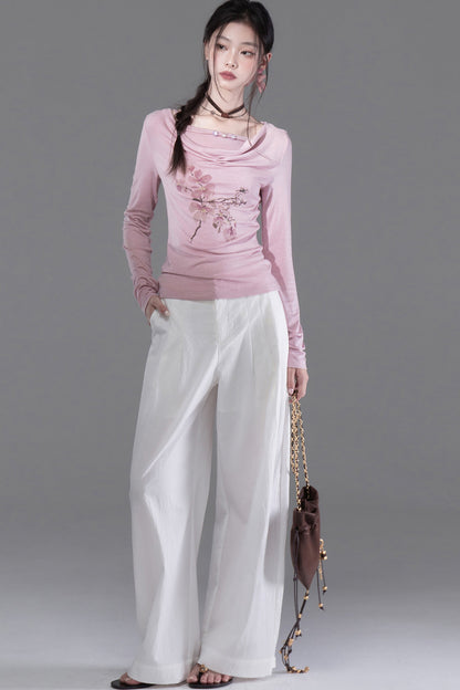 Lässiges Lyocell-Langarm-T-Shirt mit Swing-Kragen und Camisole-Set