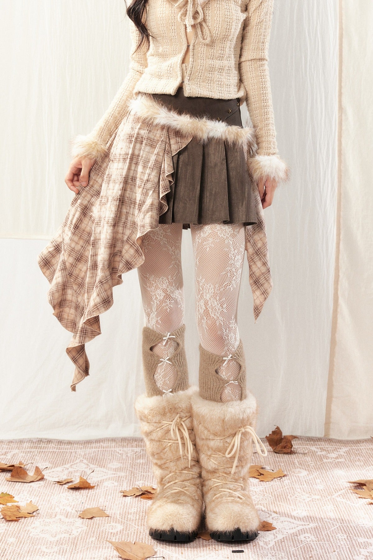 Women's Irregular Plaid Patchwork Trailing Skirt