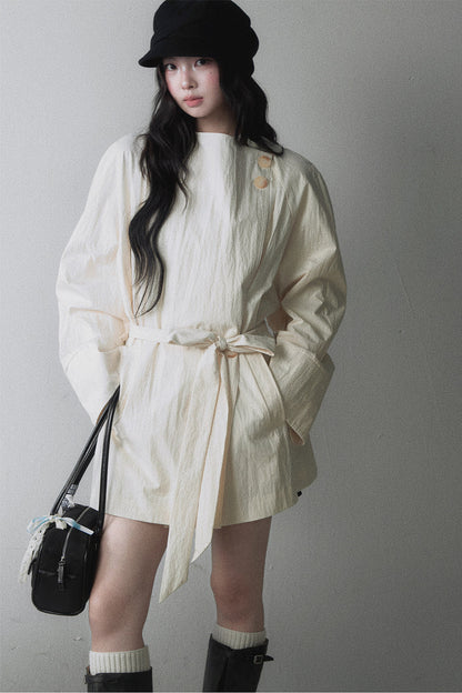 Light Yellow Belted Short Trench Coat