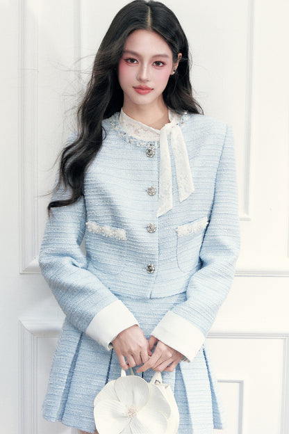 Beaded Tweed Jacket and Pleated Skirt Set