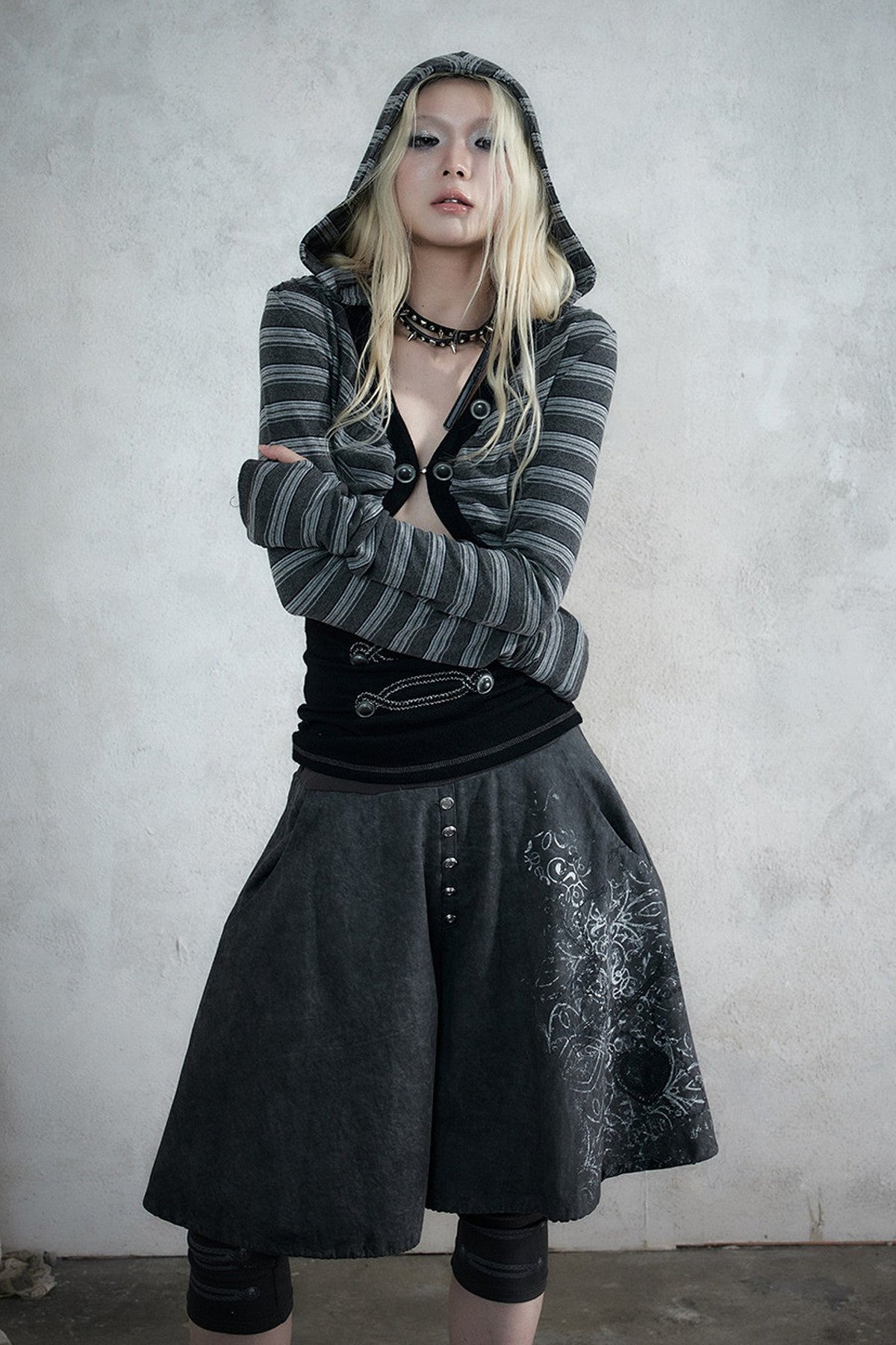 Punk Print Layered-Look Skirt