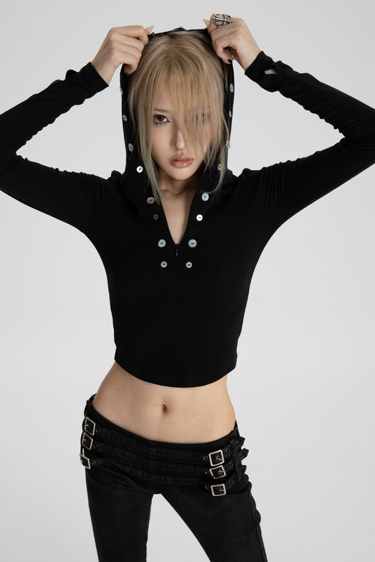Shell Button Zip Hoodie