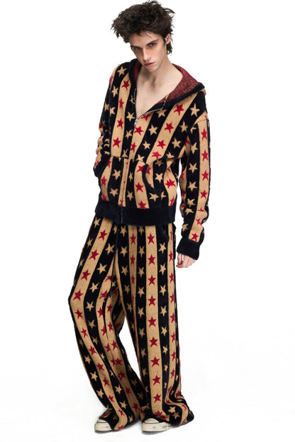 Set aus Strick-Sweatpants mit Sternen-Jacquard und Kordelzug sowie Oberteil