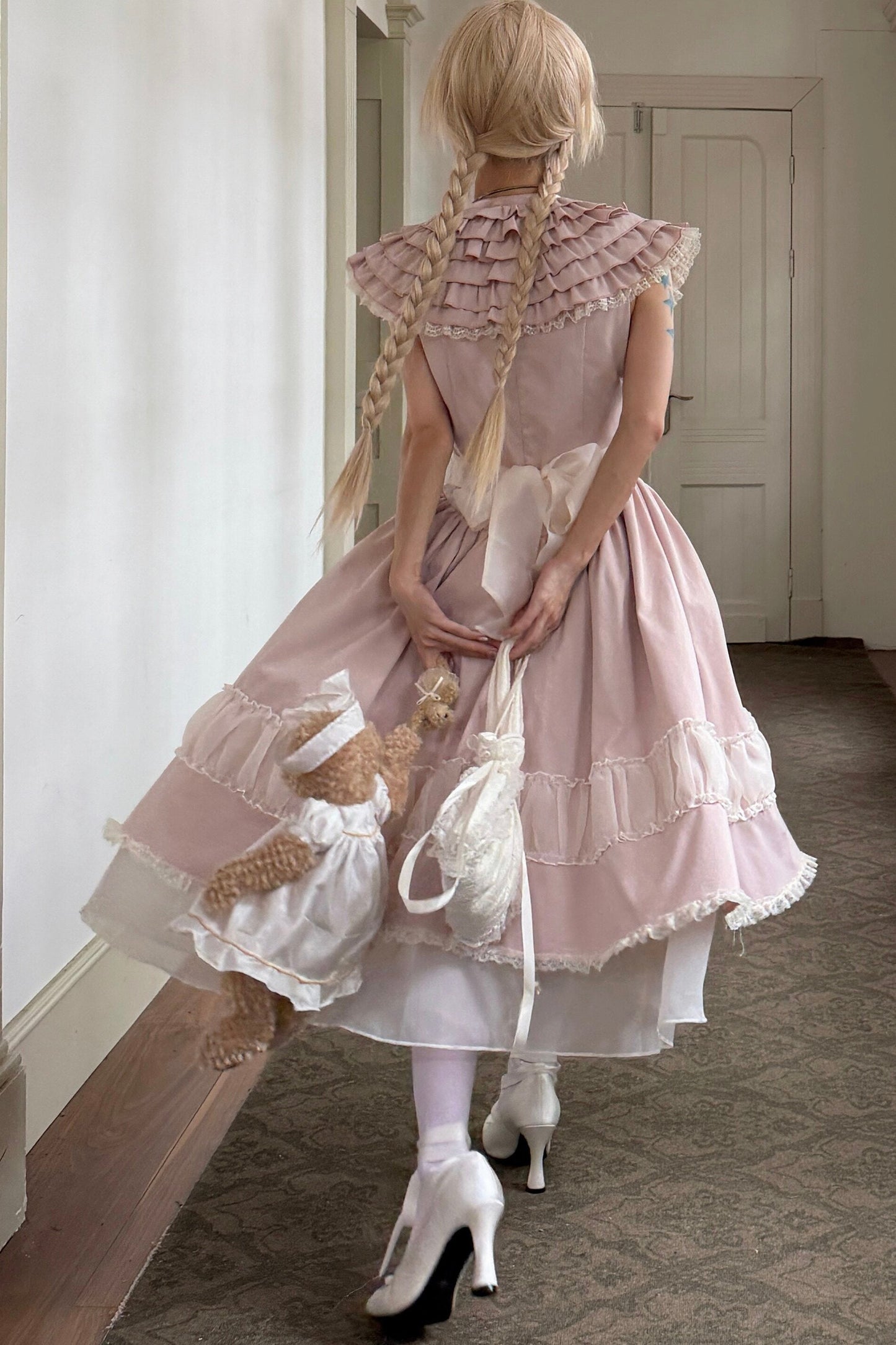 Pink Lace Embroidered Dress Set-Up
