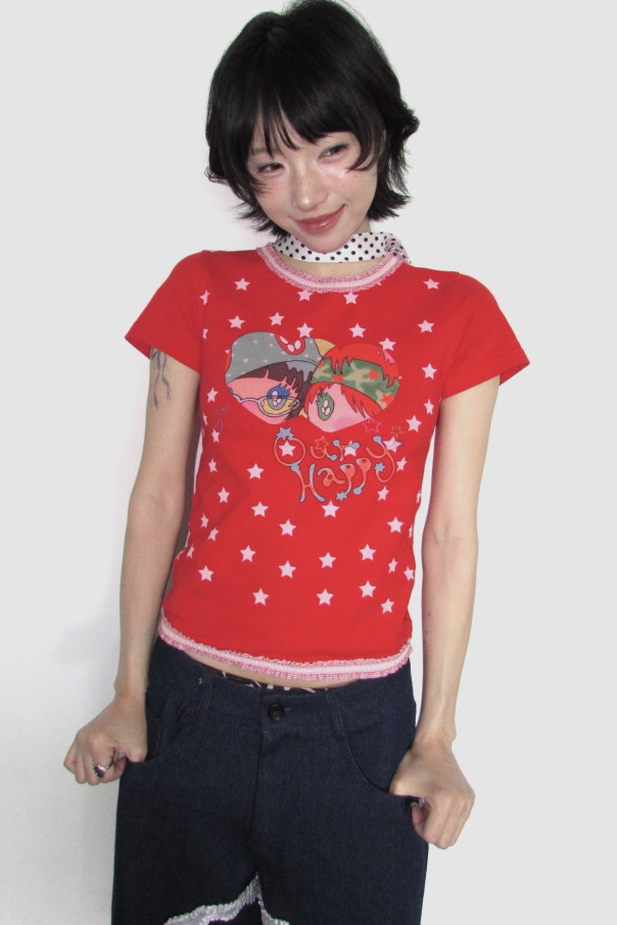 Bird Graphic Lace Trim T-Shirt