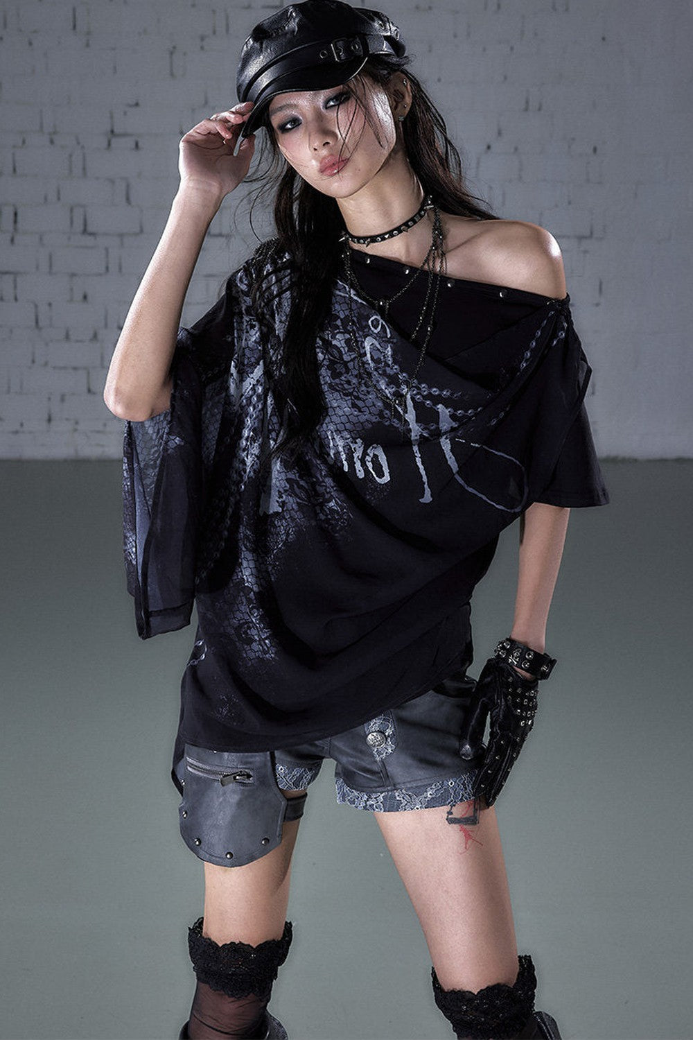 Off-Shoulder Print Chiffon Top
