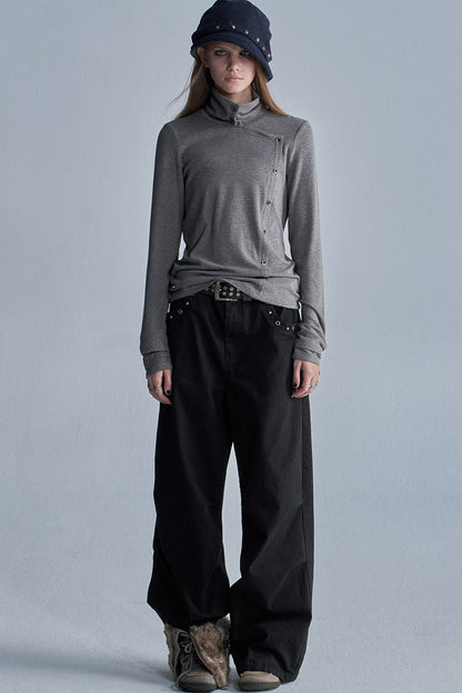 Langarmshirt mit diagonaler Knopfleiste