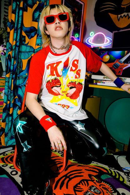 Maglietta punk retrò con maniche raglan