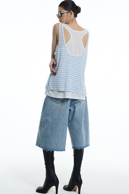 Nautical Striped Lyocell U-Neck Vest
