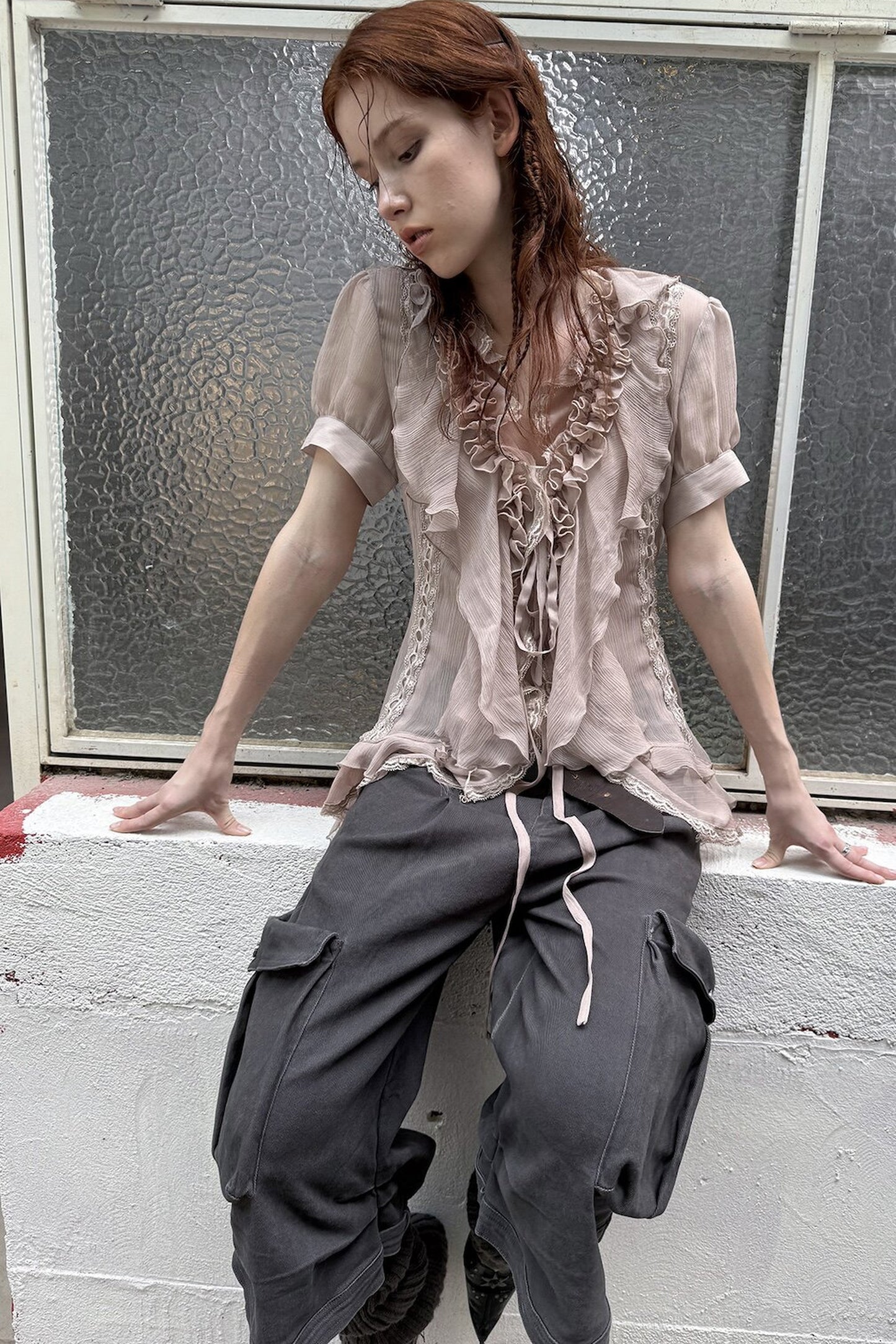 Textured Gauze Ruffled Blouse