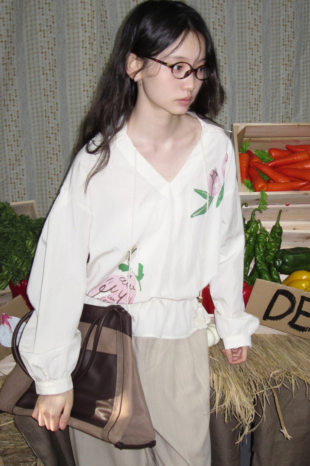 Bird And Rose Print Tencel Cotton Top