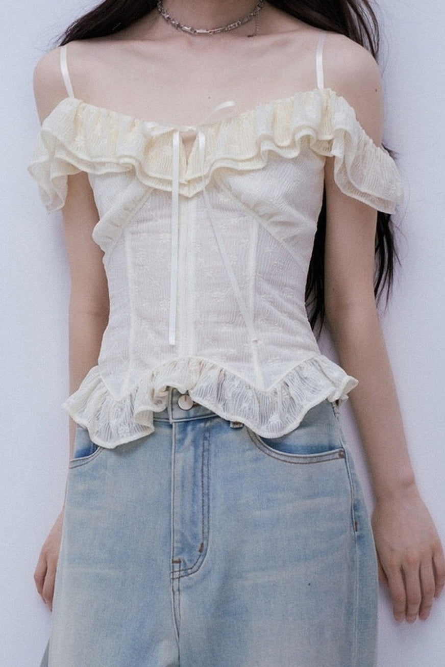 Geprägtes Jacquard-Lagentop mit schulterfreien Trägern