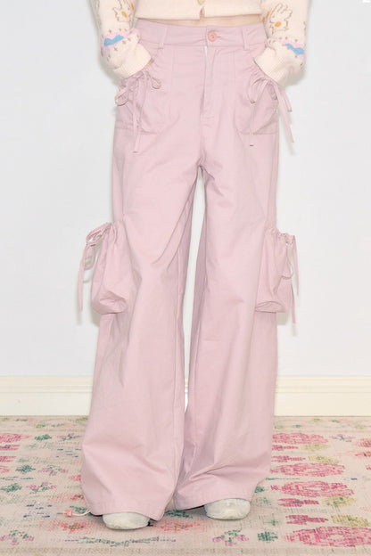 High-Waist-Hose mit weitem Bein und mehreren Taschen