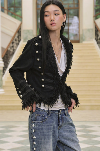Wool Feather Buttoned Coat