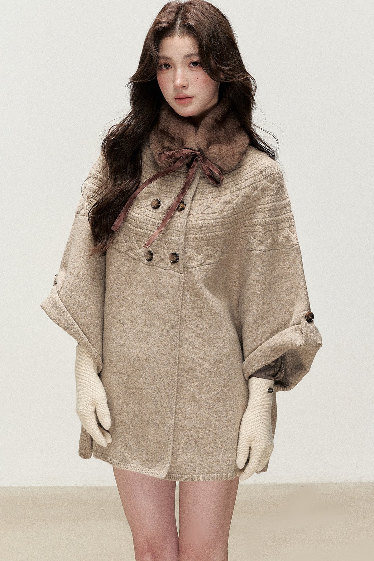 Double-Breasted Cape Design Cardigan