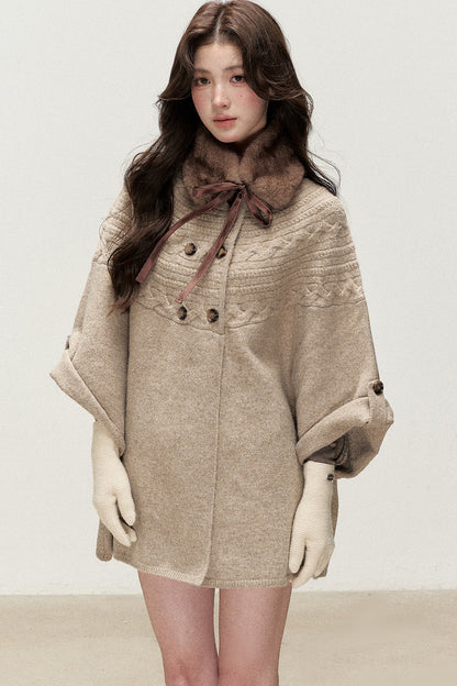 Double-Breasted Cape Design Cardigan