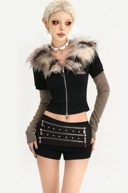 Triple Metal Zipper Punk Shorts