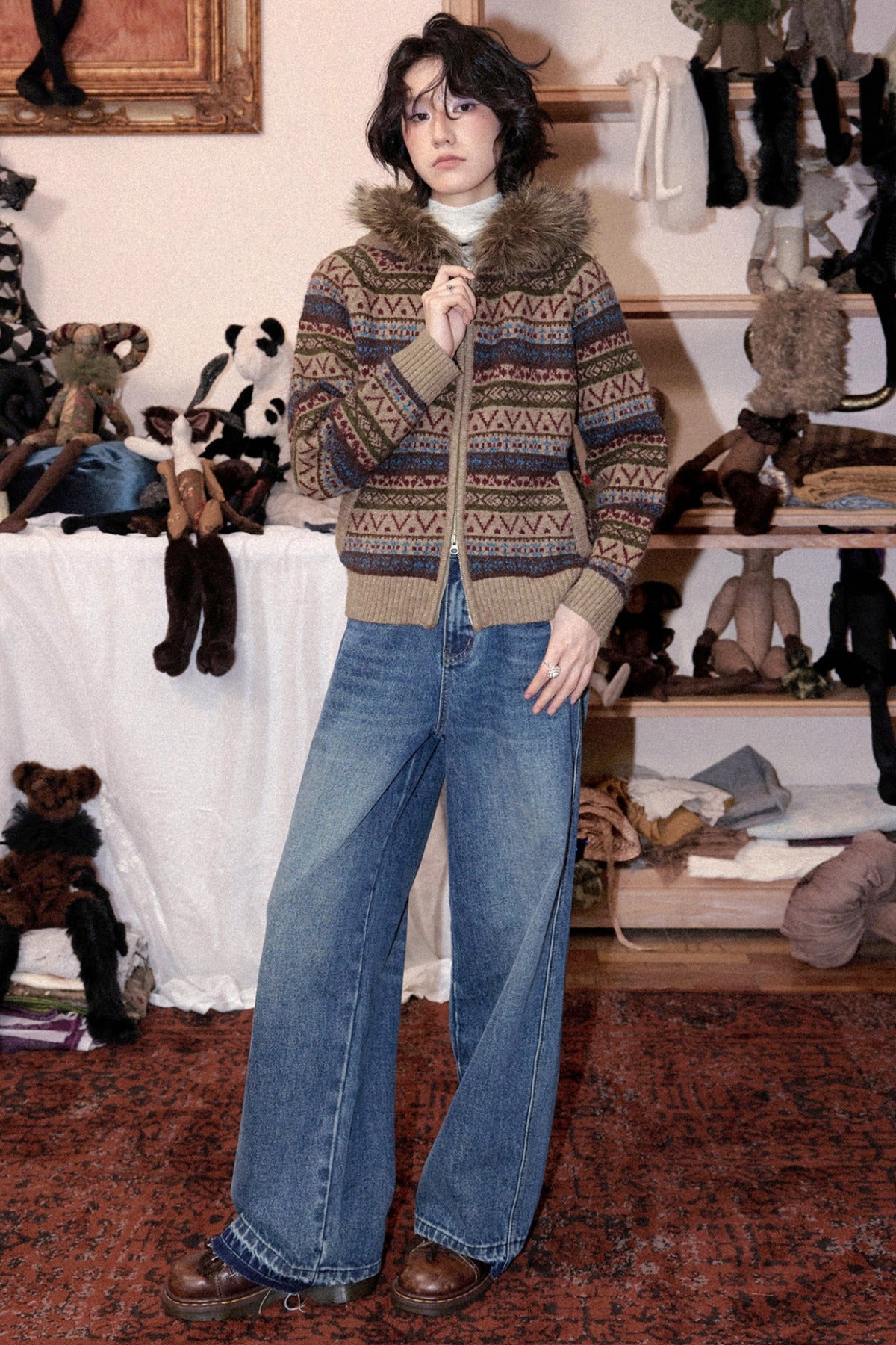 Hooded Fair Isle Wool Cardigan