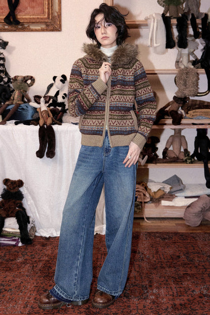 Hooded Fair Isle Wool Cardigan