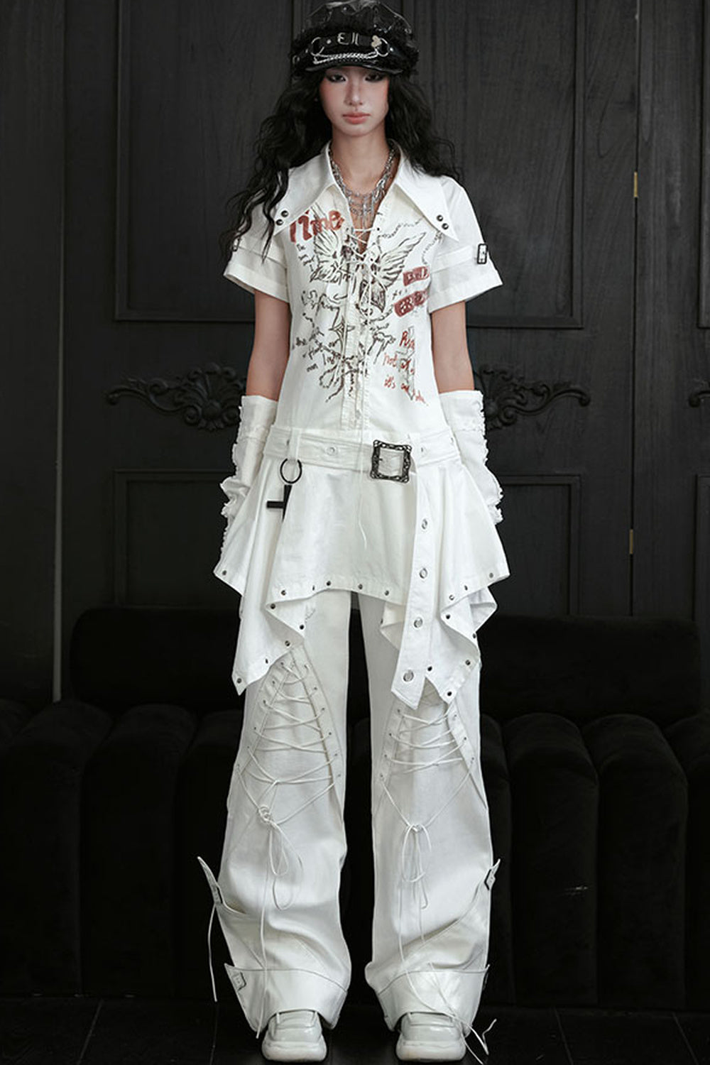 Printed V-Neck Tie-Up Asymmetrical Shirt Dress