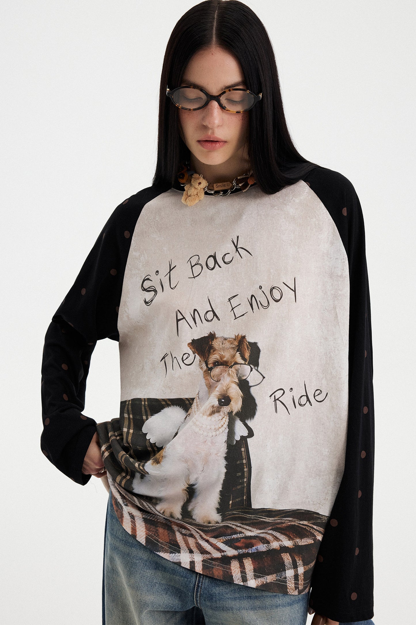 Puppy Print Colorblock Raglan Long Sleeve T-Shirt
