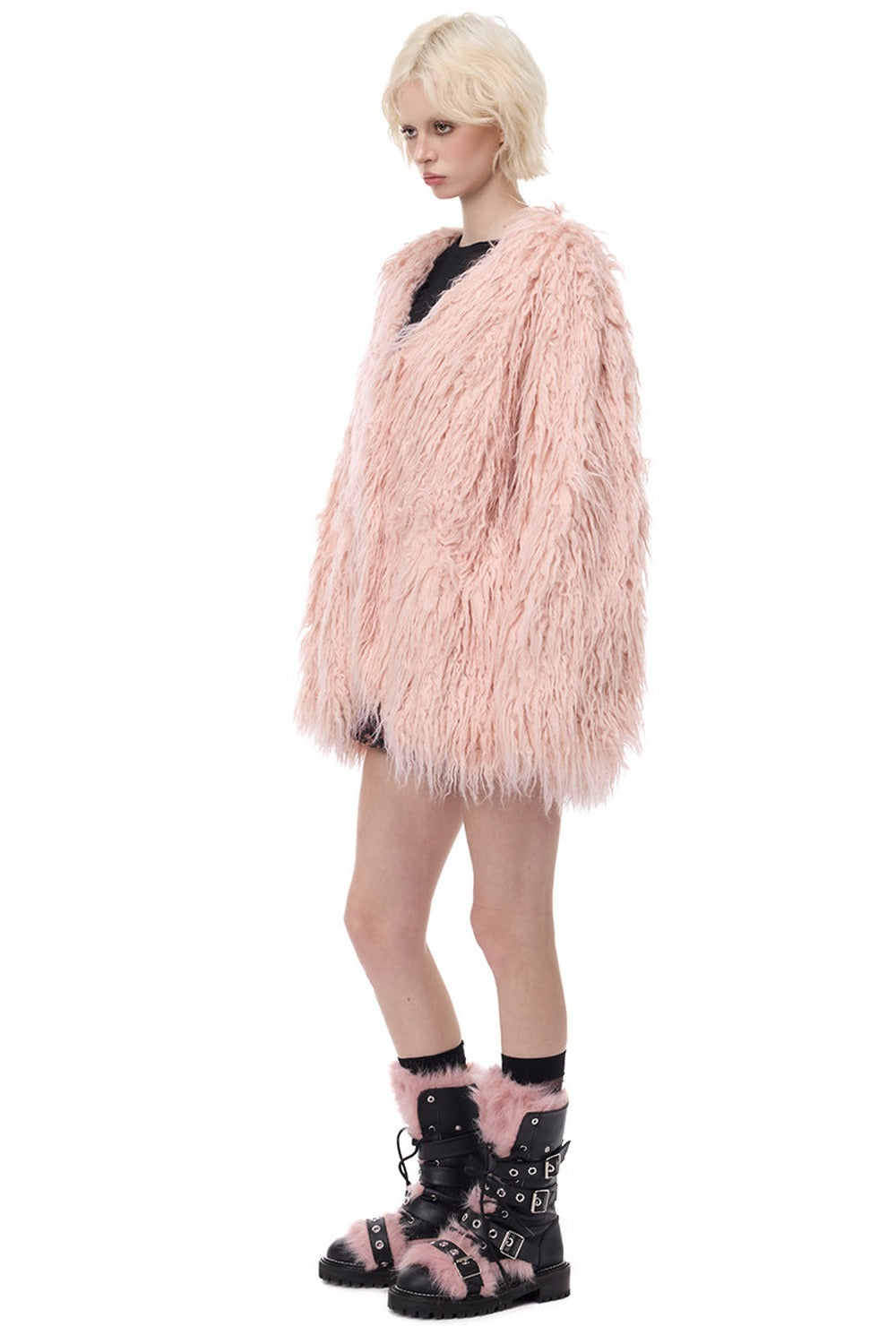 V-Neck Shaggy Contour Fur Jacket