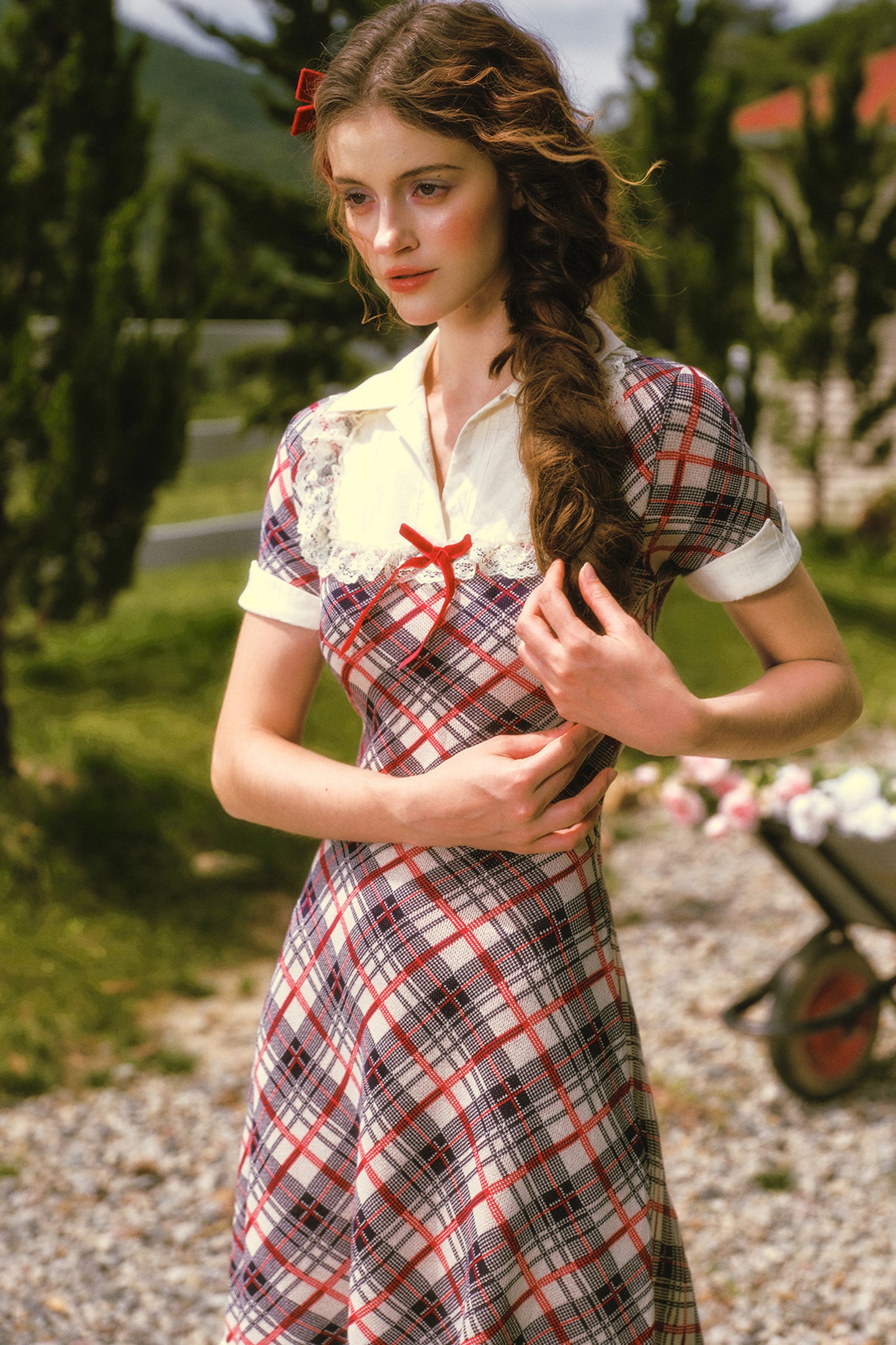Plaid Contrast Lapel Dress
