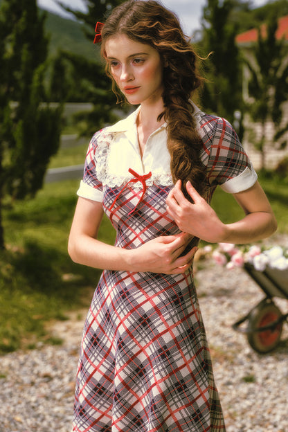 Plaid Contrast Lapel Dress