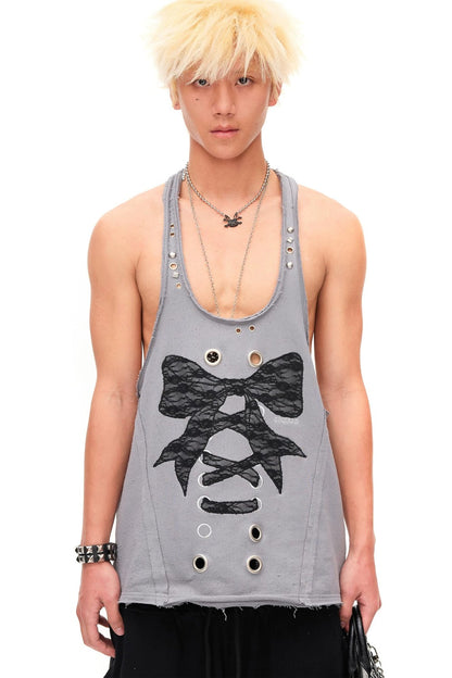 Studded Lace Bow Vest