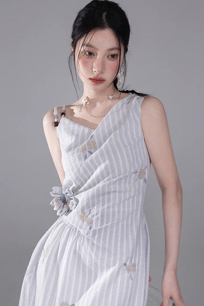 Mist Blue Striped Tank Dress