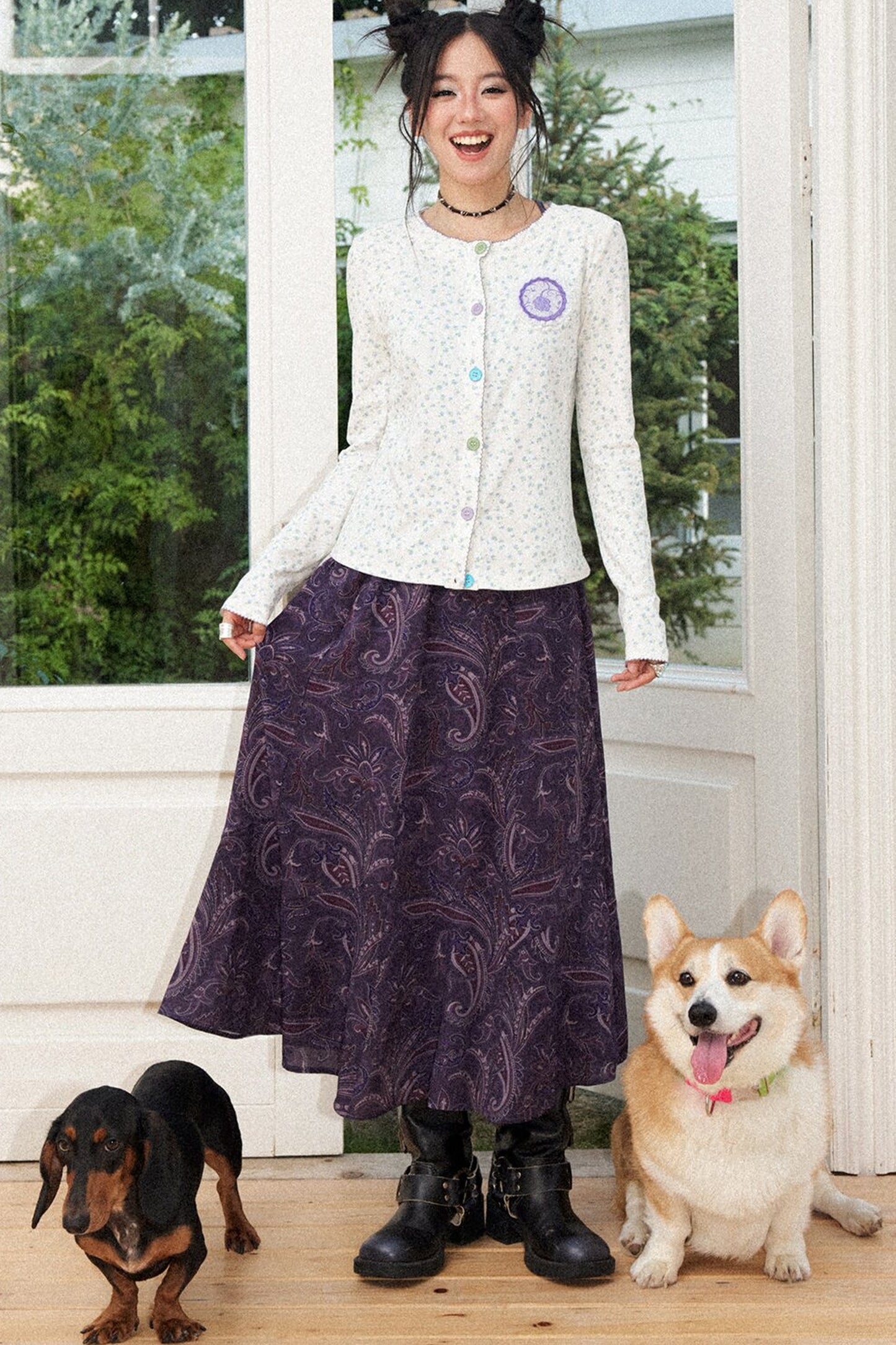 Vintage A-Line Elastic Waist Skirt