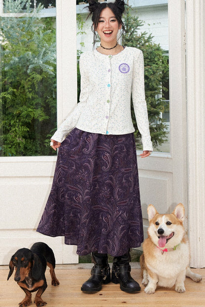 Vintage A-Line Elastic Waist Skirt