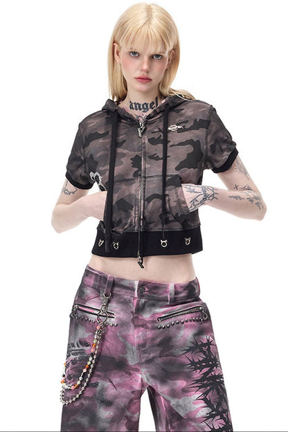 Cat Ear Rhinestone Hooded Cardigan