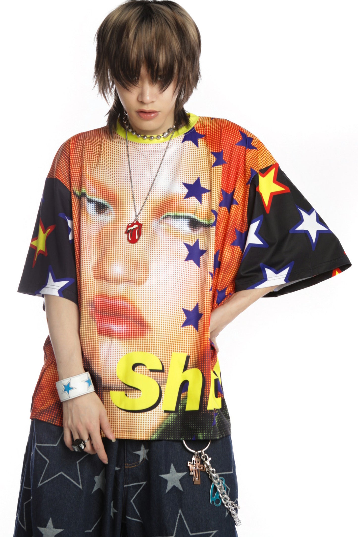 Quirky Printed Color-Blocked Collar Oversized Blouse