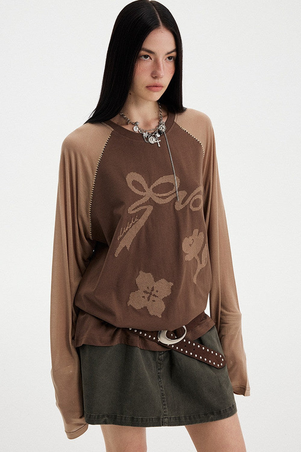 Bowknot Floral Long Sleeve Top