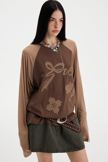 Bowknot Floral Long Sleeve Top
