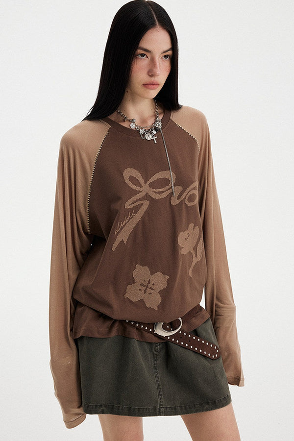 Bowknot Floral Long Sleeve Top