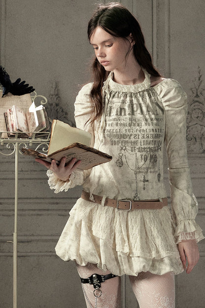 Beige Long Sleeve Halter Dress