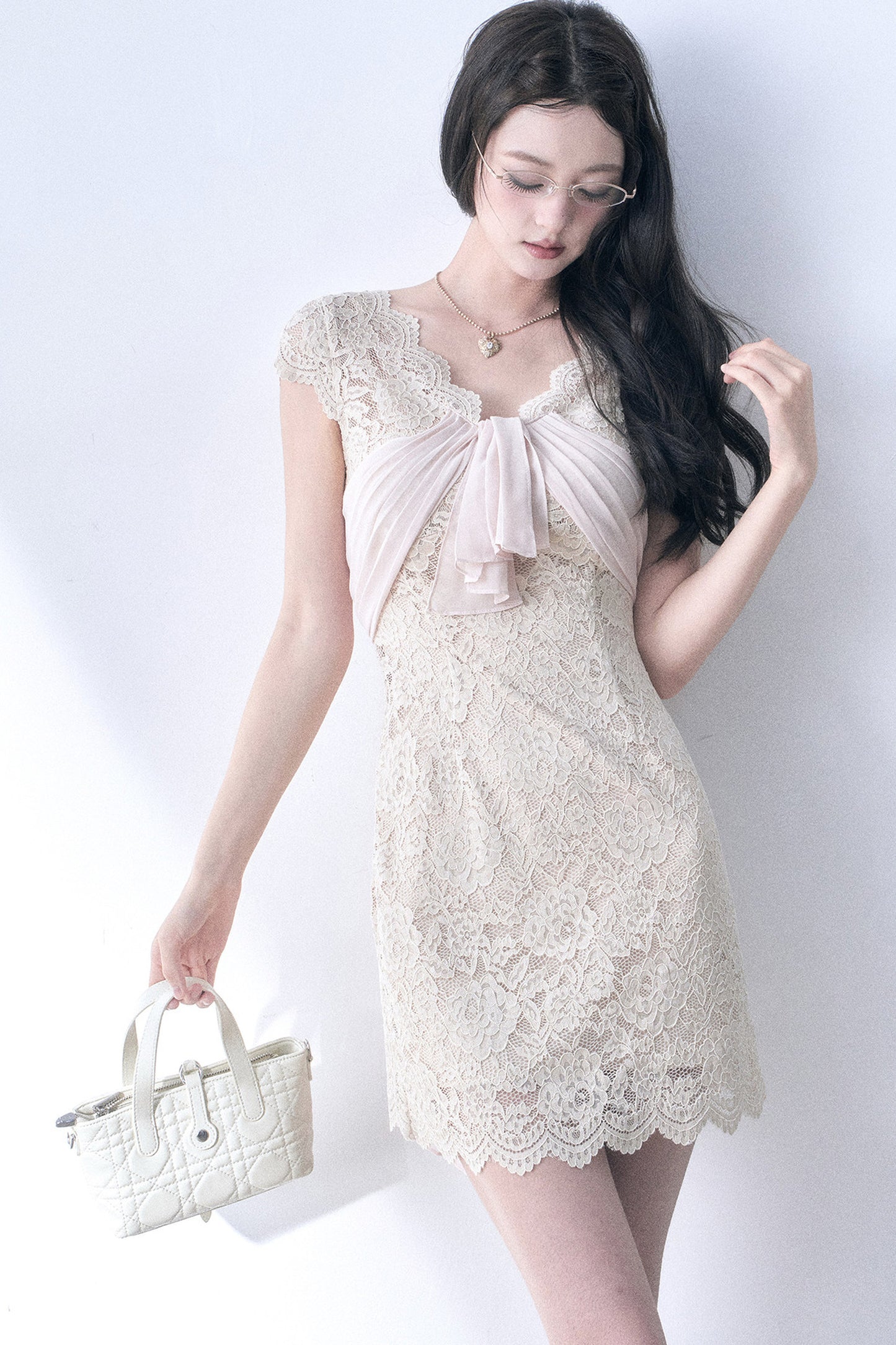 Elastic Lace Waist-Cinching Dress