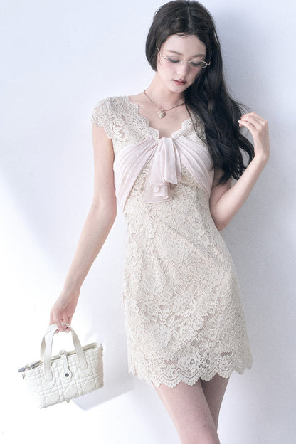 Elastic Lace Waist-Cinching Dress