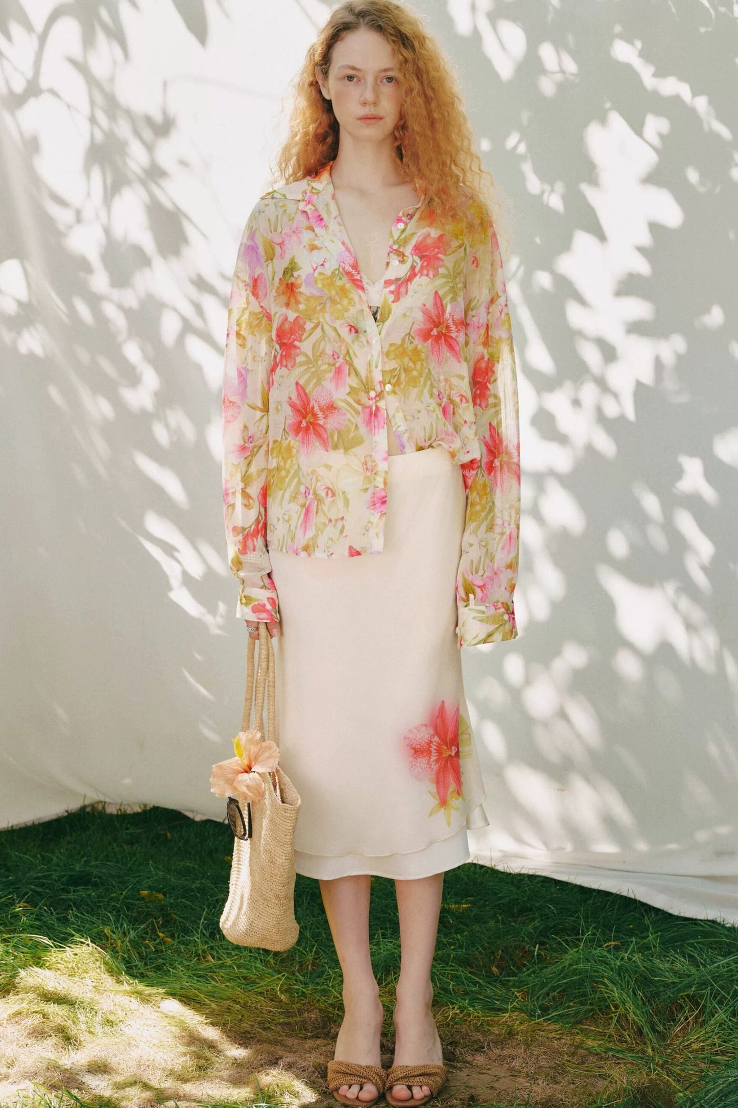 Floral Rayon Shirt And Fishtail Skirt Set-Up