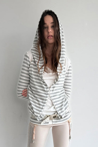 Zipper Long-Sleeved Striped Hoodie