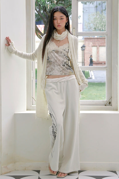 Asymmetrical Fringed Wool Knit Jacket Set-Up